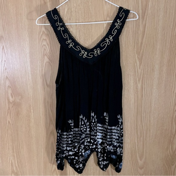 Navy Blue Swing Embroidered Tie Dye Swing Sleeveless Tunic Top - Picture 2 of 5